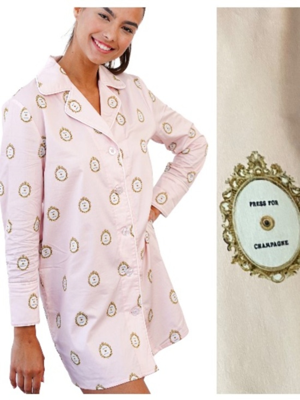 Toss Designs Light Pink Press for Champagne Pajama Nightdress Shirt L XL